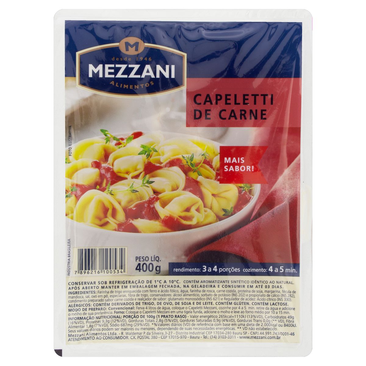Capeletti Carne Mezzani Bandeja 400g