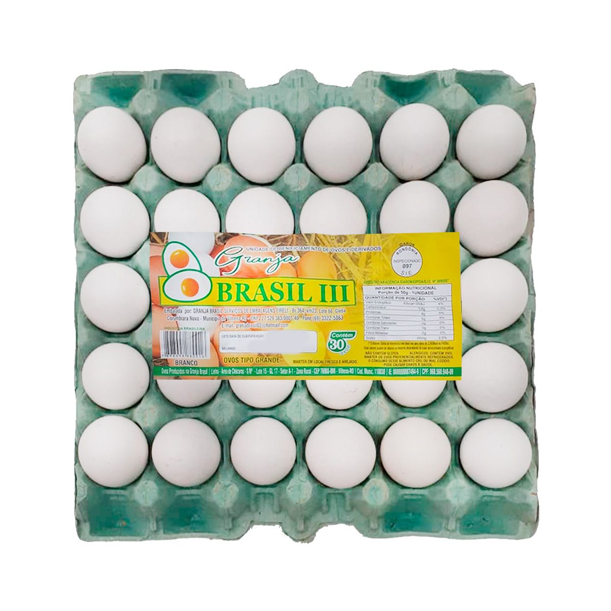 Ovos Branco Granja Brasil Cartela com 30 Unidades image number 0